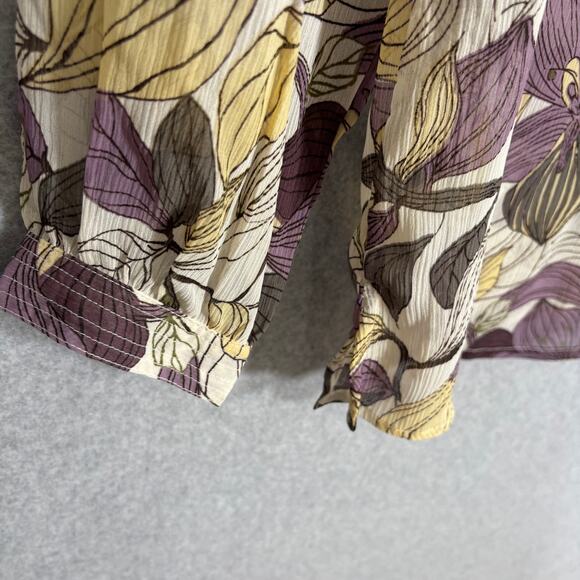 H&M Blouse Womens 22 Purple Yellow Floral Popover Crinkle Textured Career Church - Picture 6 of 12